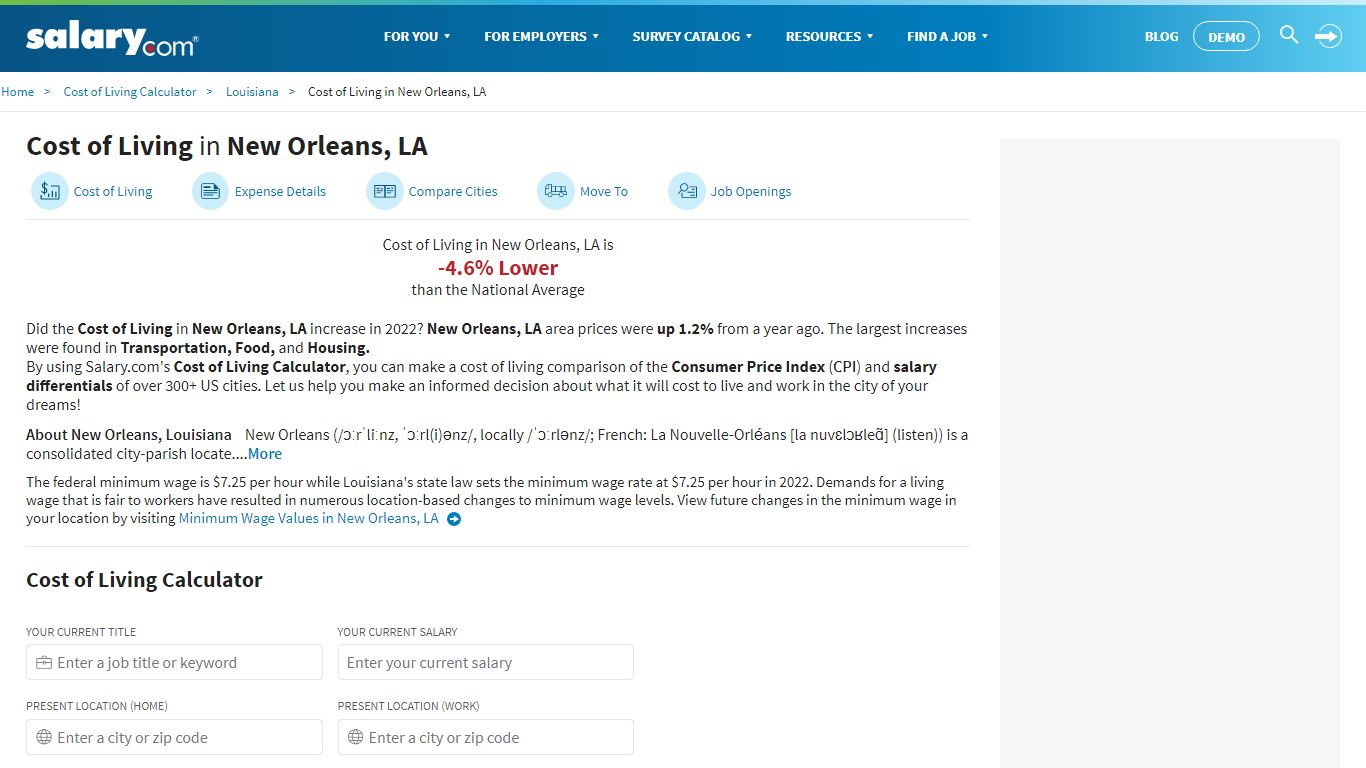 Cost of Living in New Orleans, LA - Salary.com
